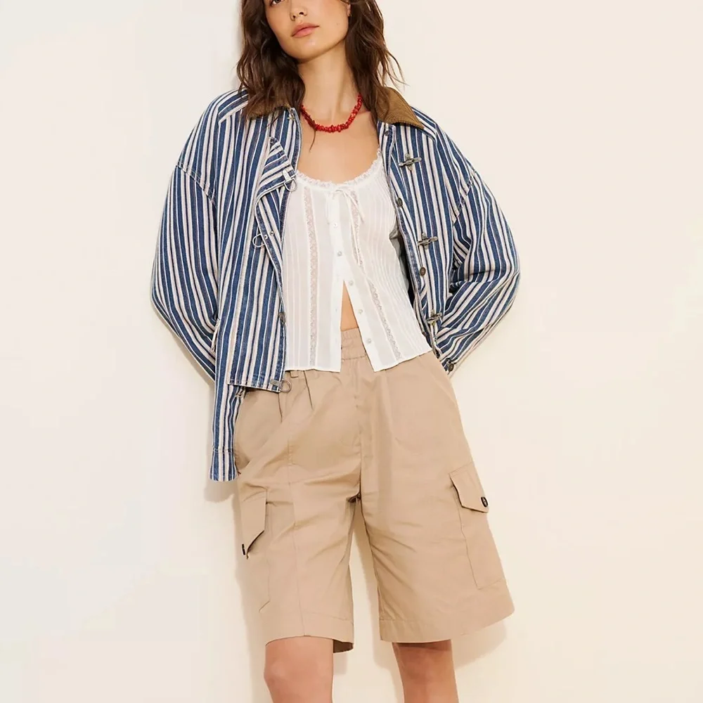Free People We The Free Striped Denim Barn Coat - Picture 3 of 12